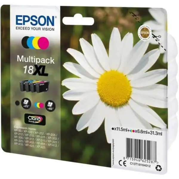 Epson 18XL Noir couleur Pack de 4 Cartouches d'encre d'origine