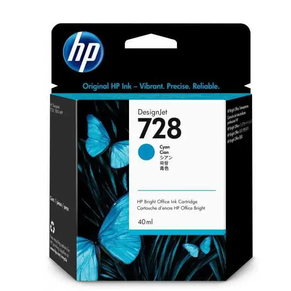 HP 728 Cyan Cartouche d'encre d'origine - F9J63A