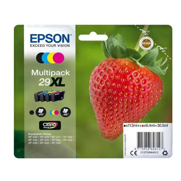 Epson 29XL Noir couleur Fraise Pack de 4 Cartouches d'encre d'origine