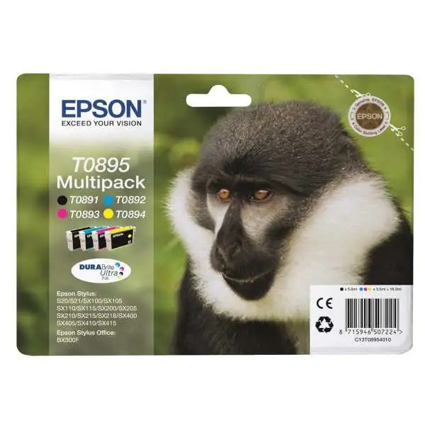 Epson T0895 Noir couleur Pack de 4 Cartouches d'encre d'origine