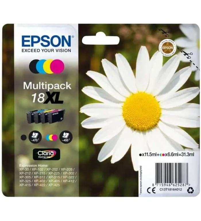 EPSON 18XL Noir couleur Pâquerette Pack de 4 Cartouches d'encre d'origine