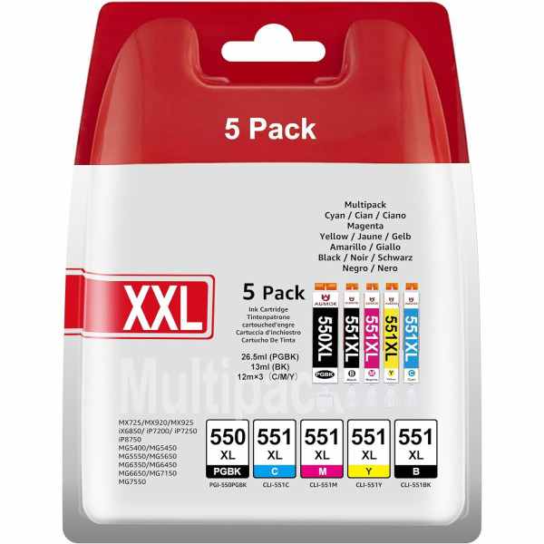 Canon PGI-550 XL/CLI-551XL Noir couleur Pack de 5 cartouches authentiques au meilleur prix