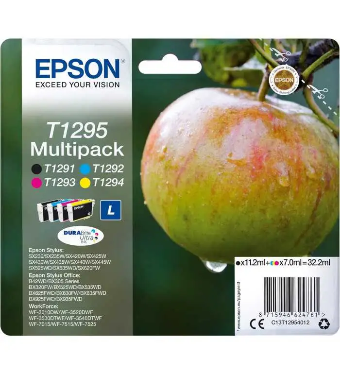 EPSON T1295 Noir couleur Pomme Pack de 4 cartouches d'encre d'origine