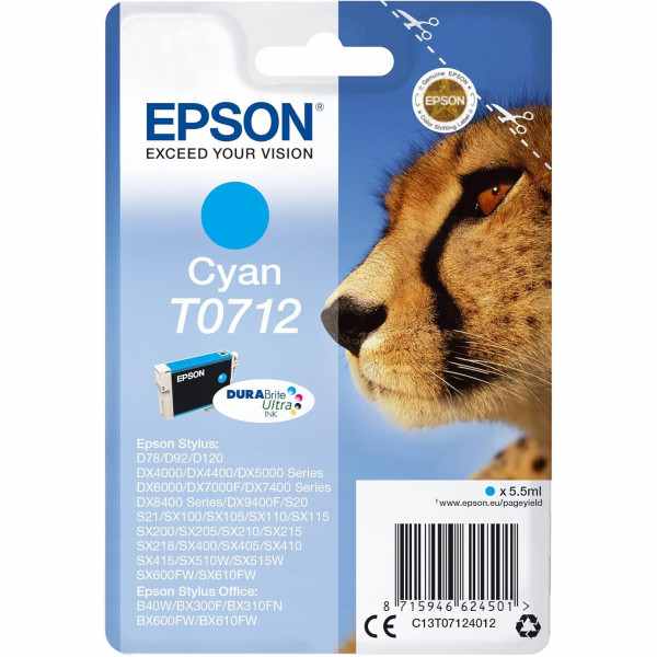 Epson T0712 Cyan Guépard Cartouche authentique au meilleur prix