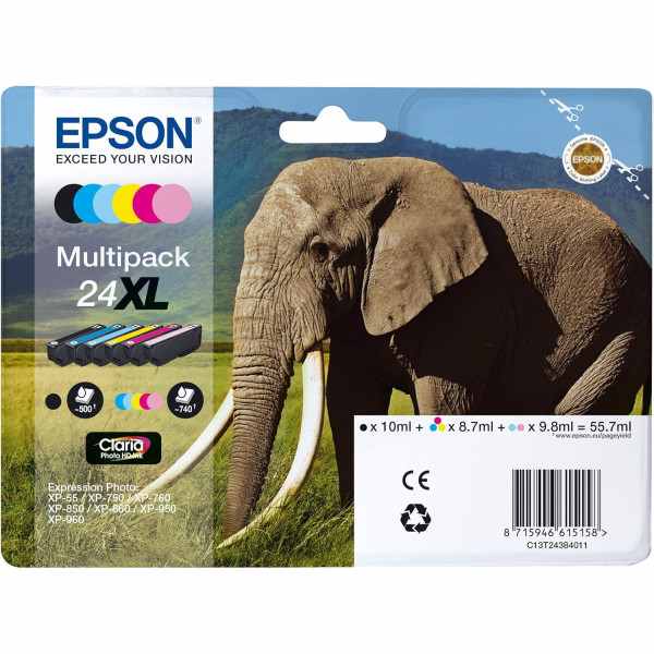 Epson 24XL Noir couleur Eléphant Pack de cartouches authentiques au meilleur prix